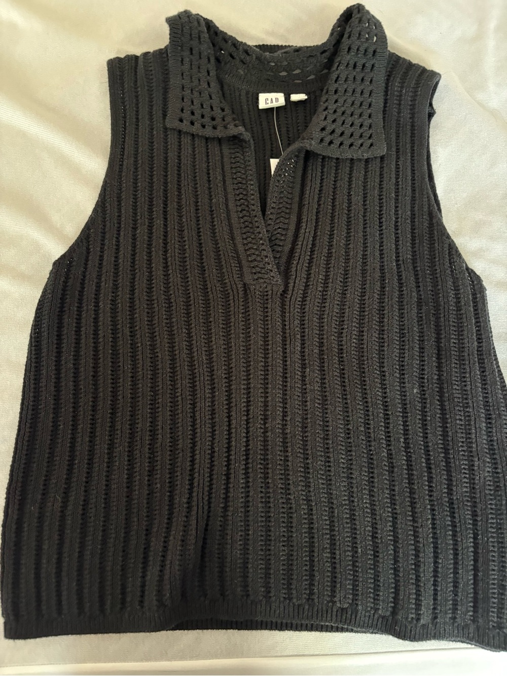 GAP Black Ribbed Sleeveless Knit Polo Tank